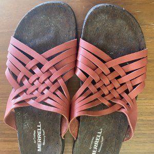 Merrel Slip On Leather Sandals Rust Brown Size 6